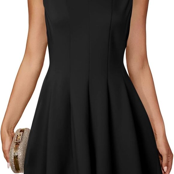 Women’s Sleeveless Mini Dress Summer Boat Neck Pleated A Line Tank Dress - Picture 1 of 6